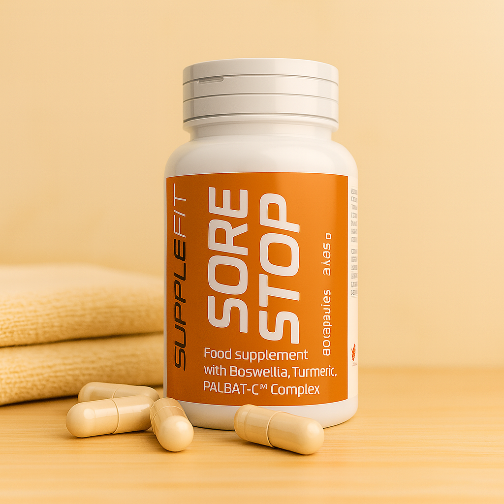 SORE STOP + – COMPLÉMENT ANTI-INFLAMMATOIRE, RÉDUCTION DE LA DOULEUR & MAINTIEN DE L'ÉNERGIE